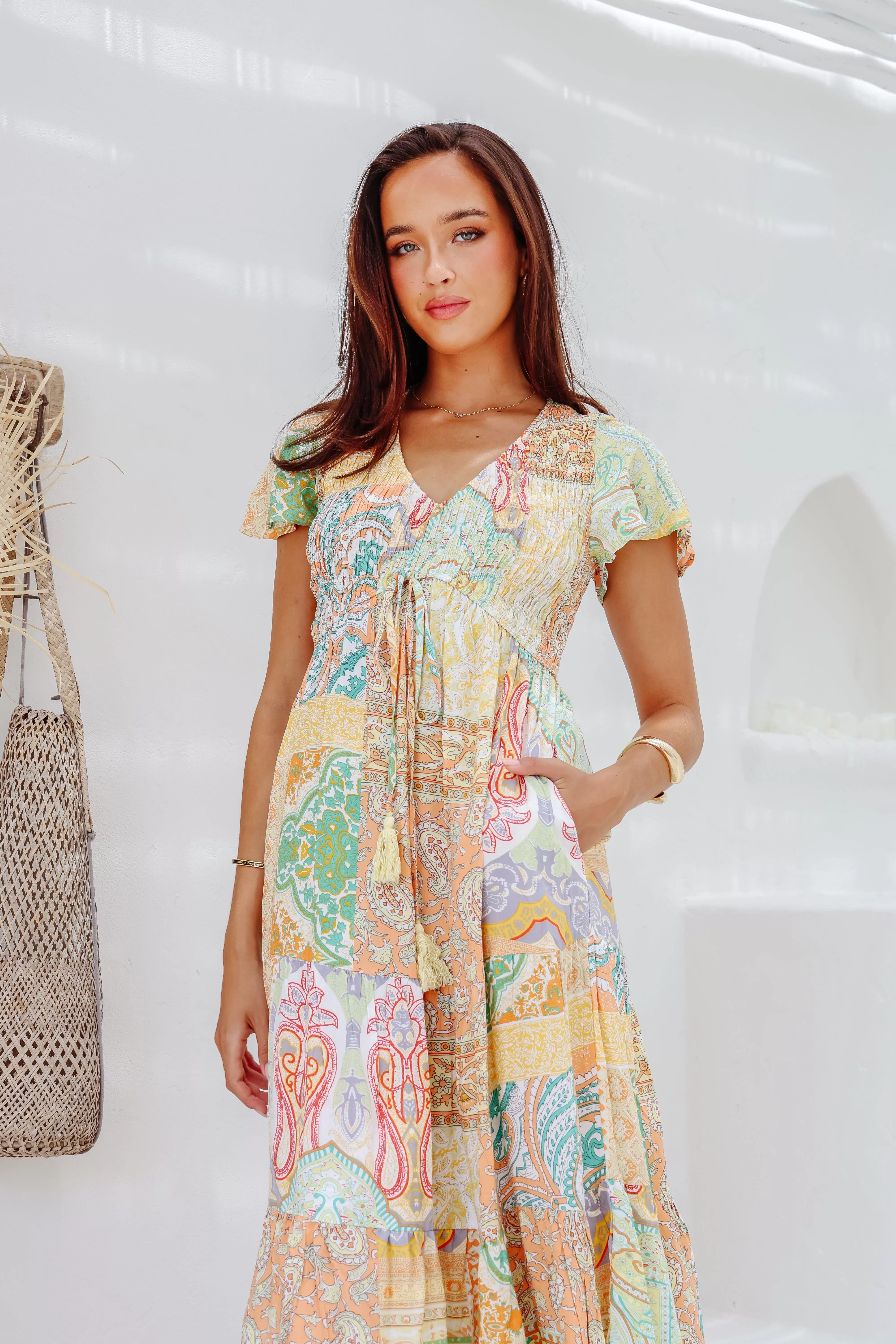 Paisley Patchwork Shirred Dress