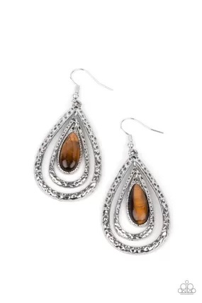 Paparazzi Teardrop Torrent - Brown Earrings