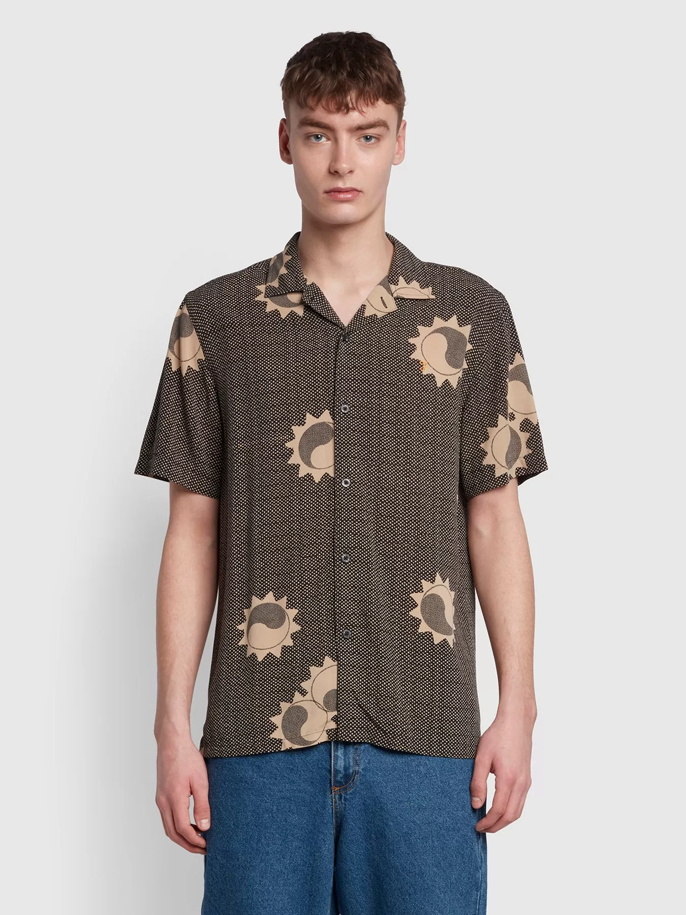 Parker Printed Casual Fit Short Sleeve Shirt In Brown