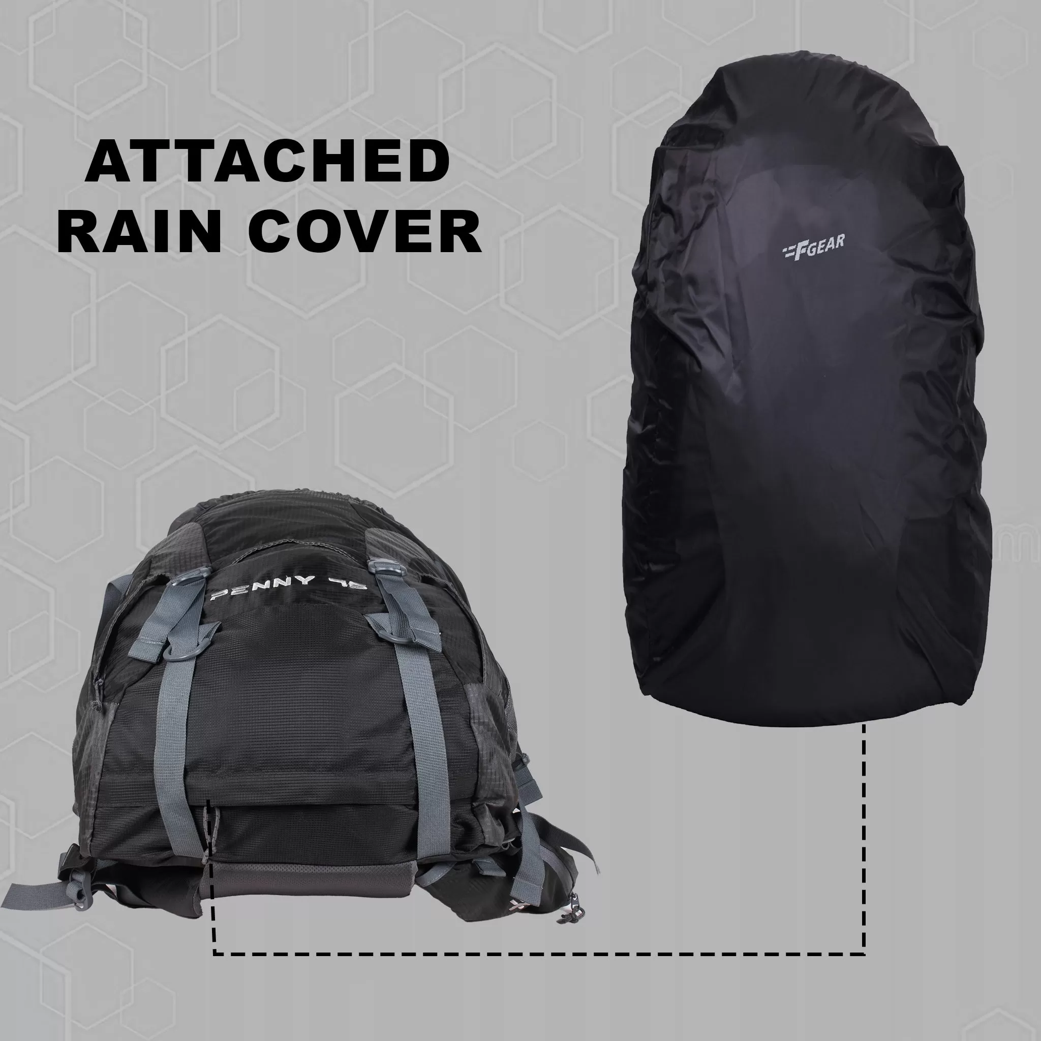 Penny 75L Black Gry Rucksack with Rain Cover