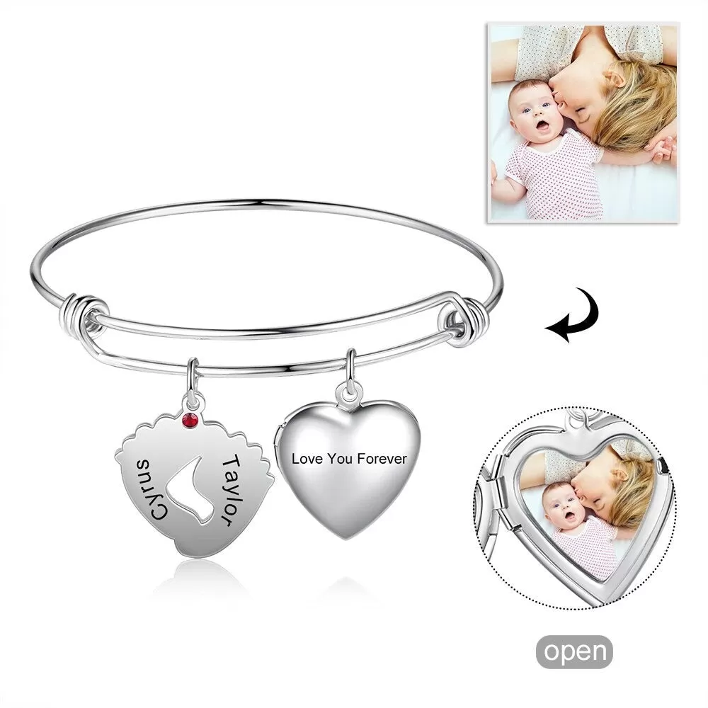 Personalized Birthstone Baby Feet & Cordate Bracelet