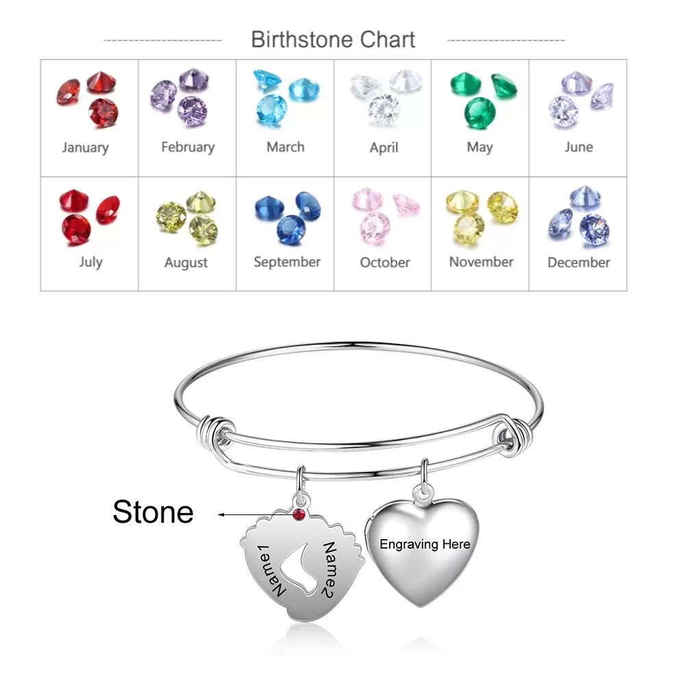 Personalized Birthstone Baby Feet & Cordate Bracelet