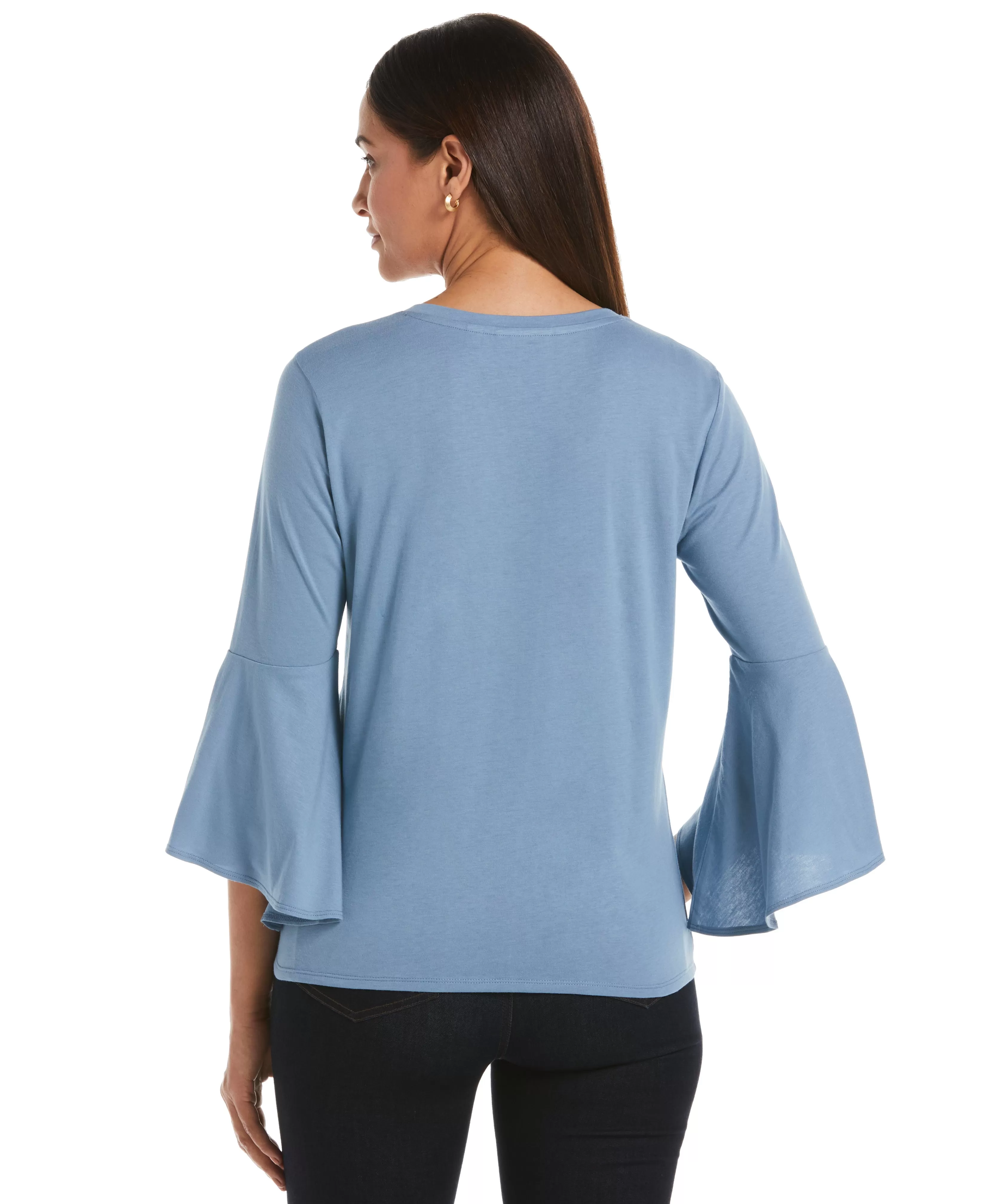 Petite Knit V-Neck Ruffle Sleeve Top