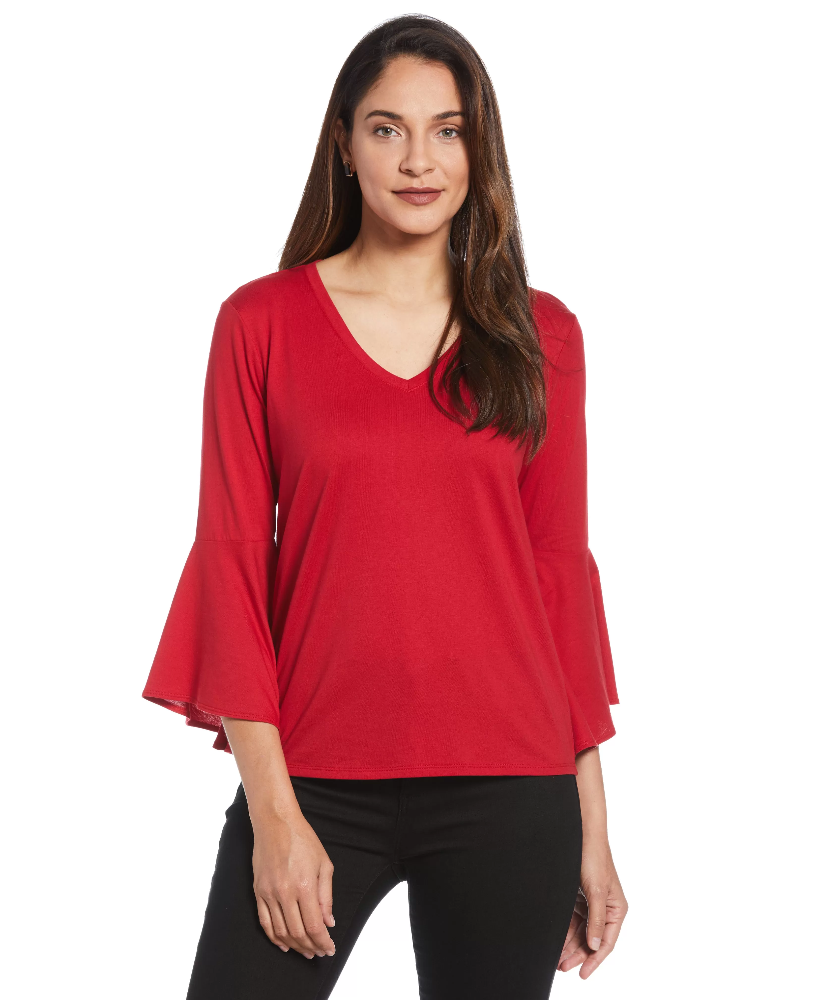 Petite Knit V-Neck Ruffle Sleeve Top