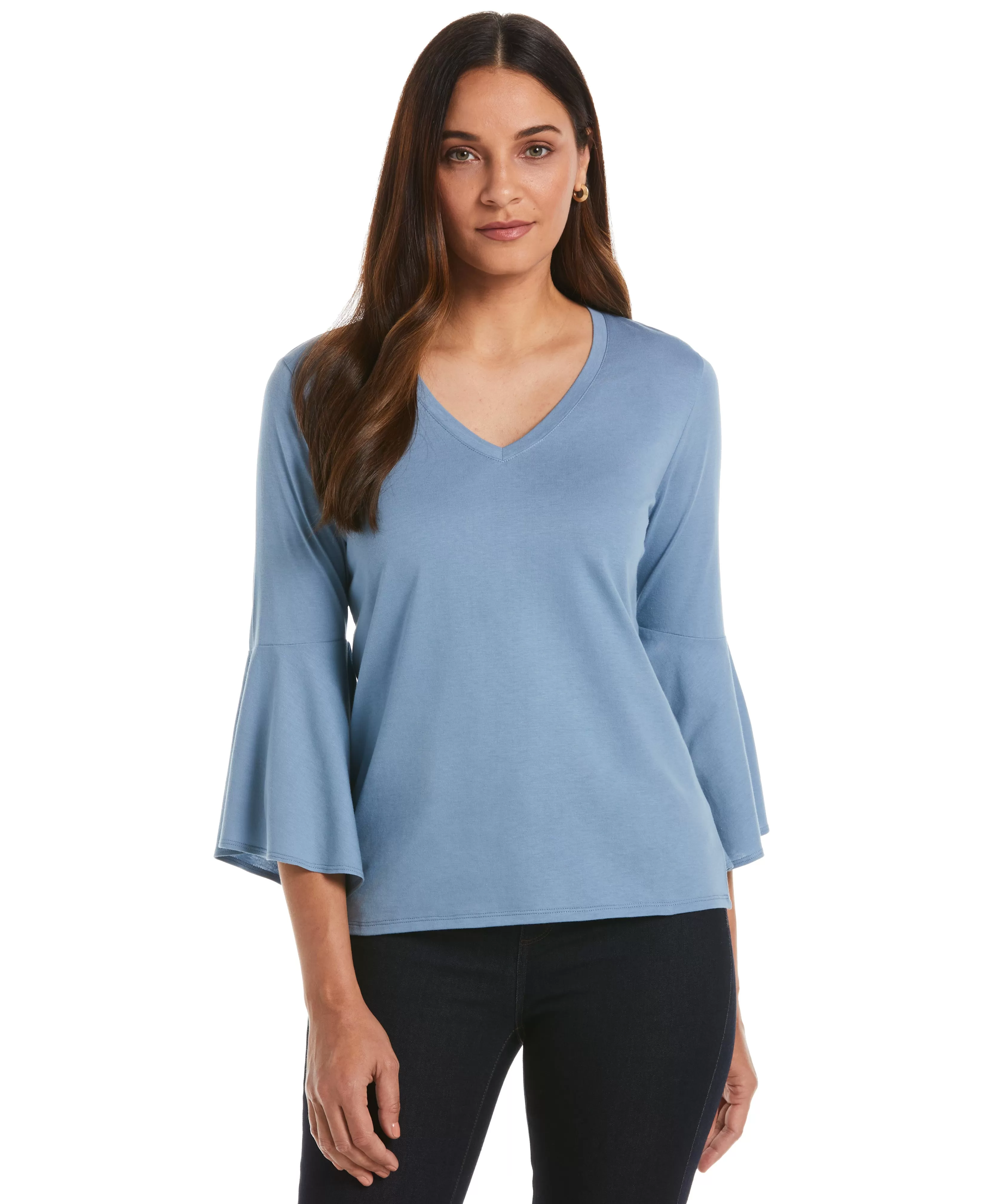 Petite Knit V-Neck Ruffle Sleeve Top