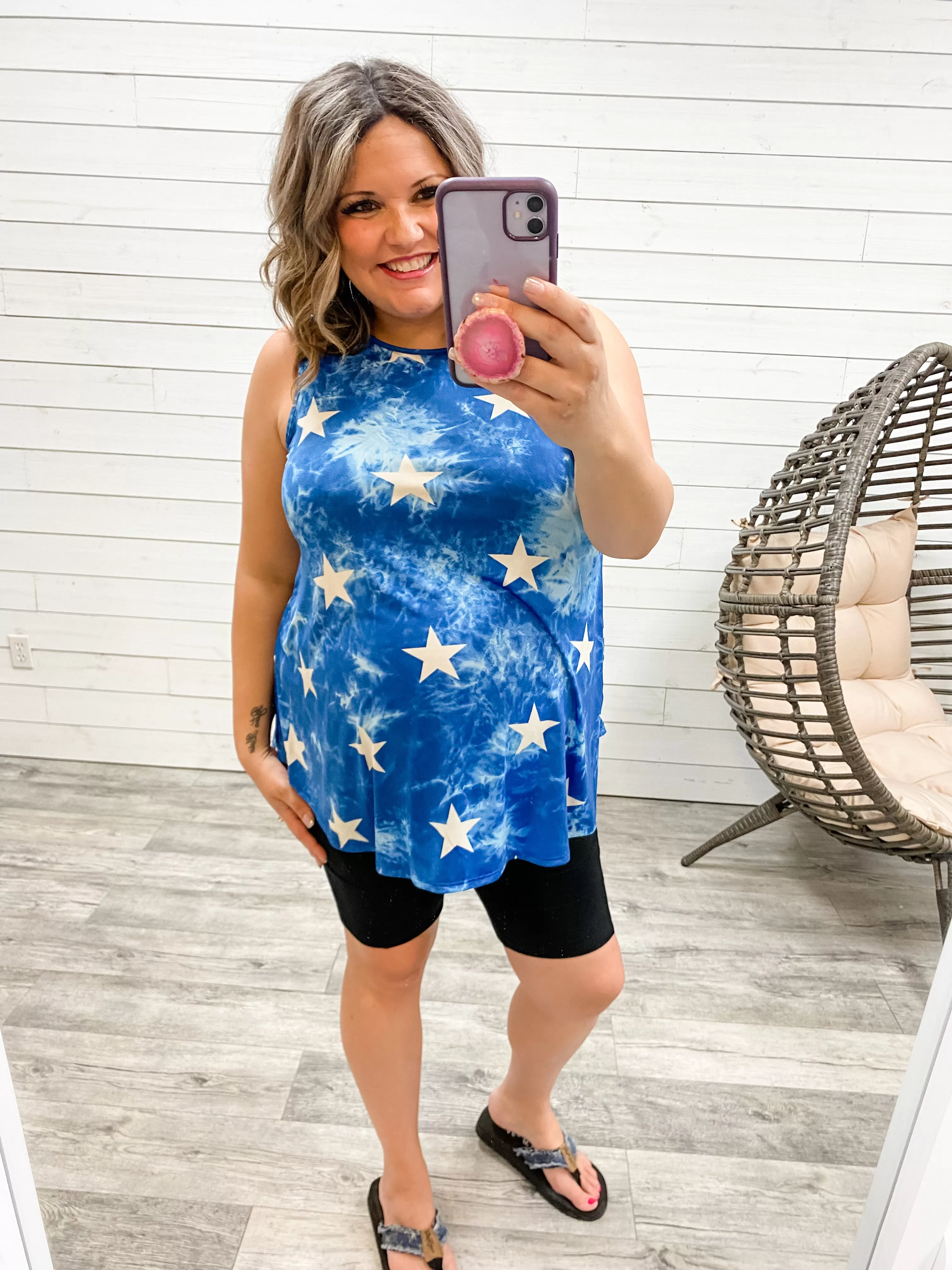 "Falling Star" Sleeveless Top (Blue)