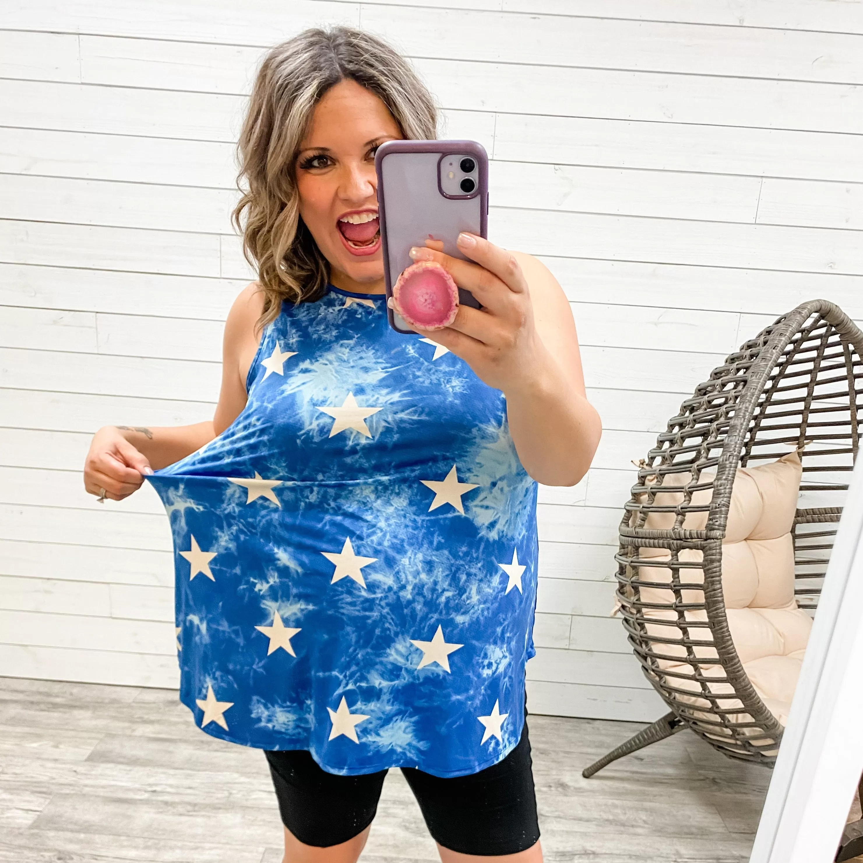 "Falling Star" Sleeveless Top (Blue)