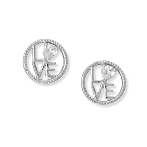 "LOVE" Cubic Zirconia.925 Sterling Silver Stud Earrings for Women