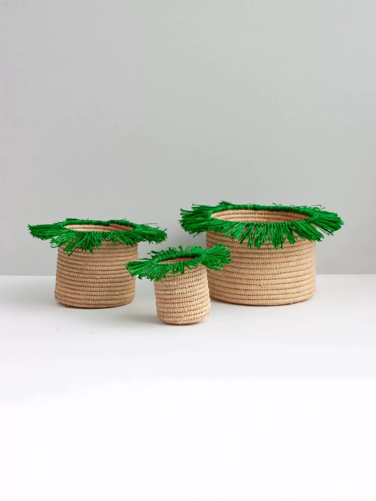 Raffia Tassel Storage Pots, Green