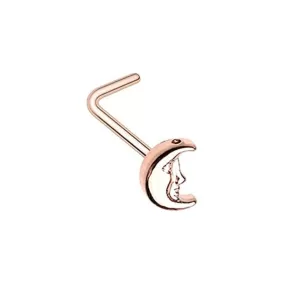 Rose Gold Cresent Moon Face Nose WildKlass L-Shape Nose Ring