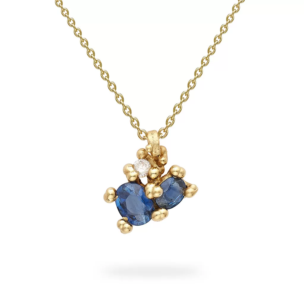 Sapphire Cluster Pendant with Diamond