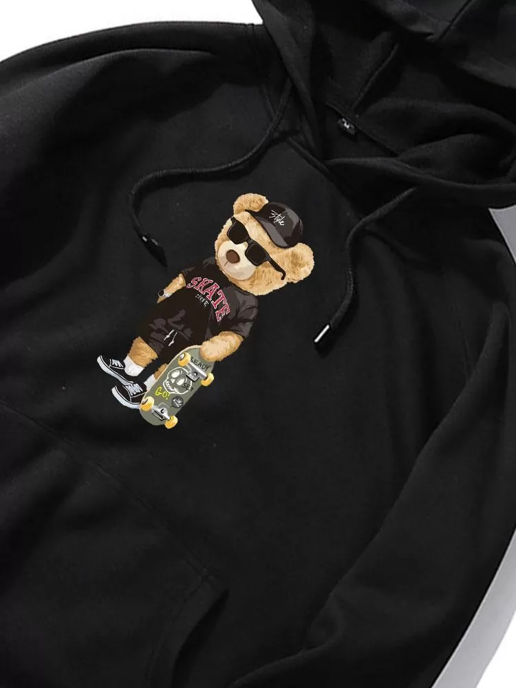 Skate Bear Print Hoodie