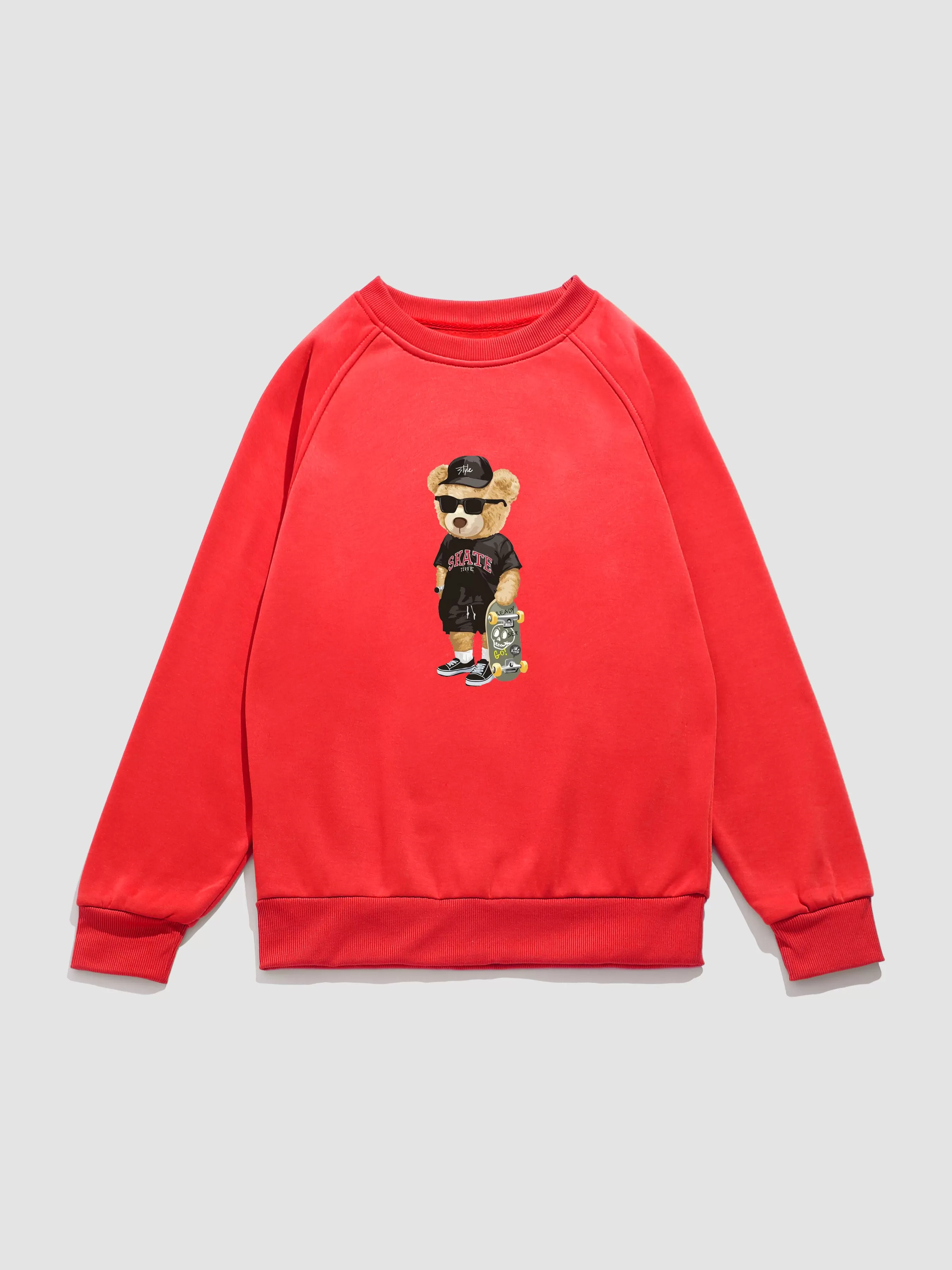 Skate Bear Print Raglan Sleeves Sweatshirt