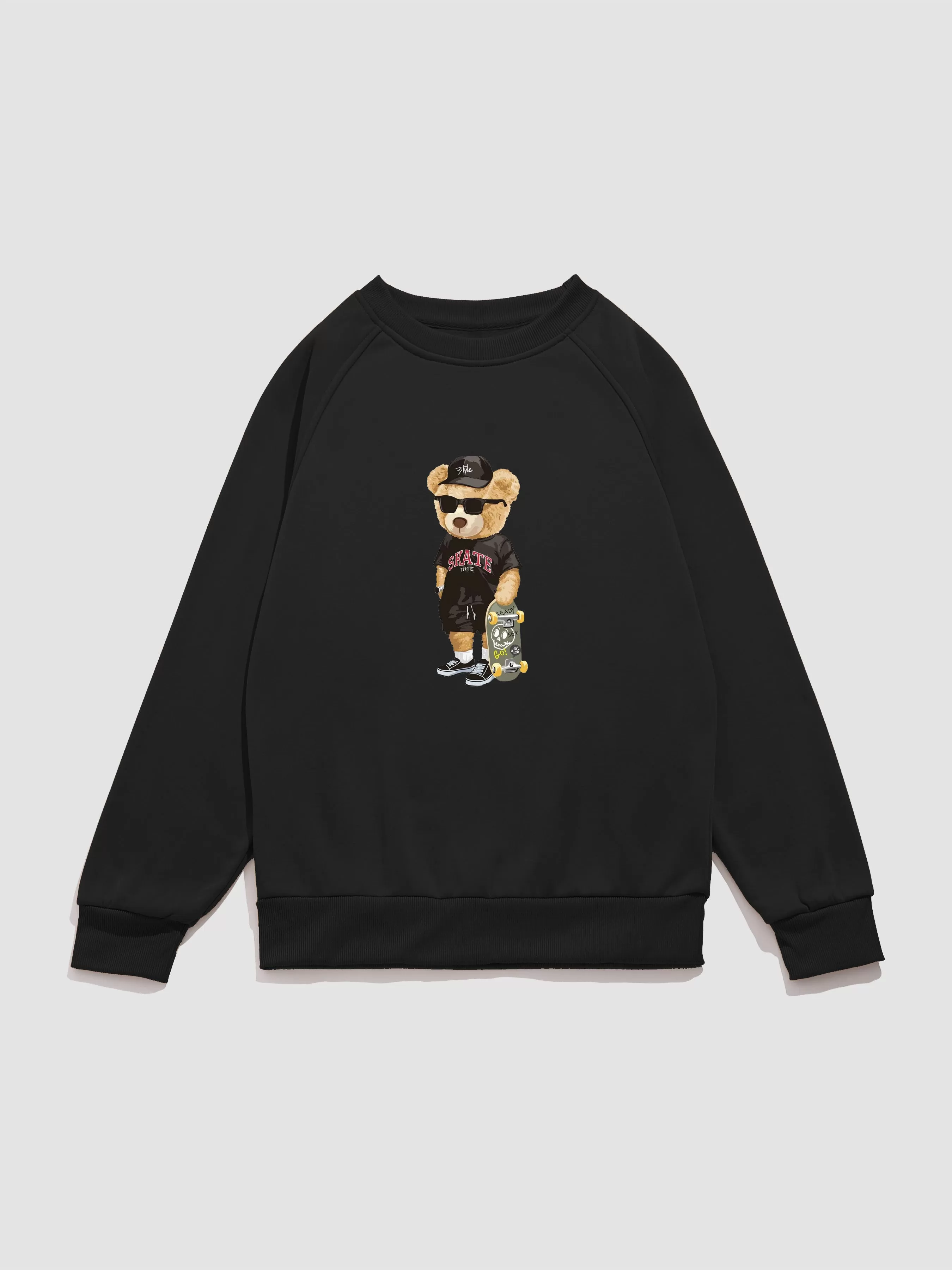 Skate Bear Print Raglan Sleeves Sweatshirt