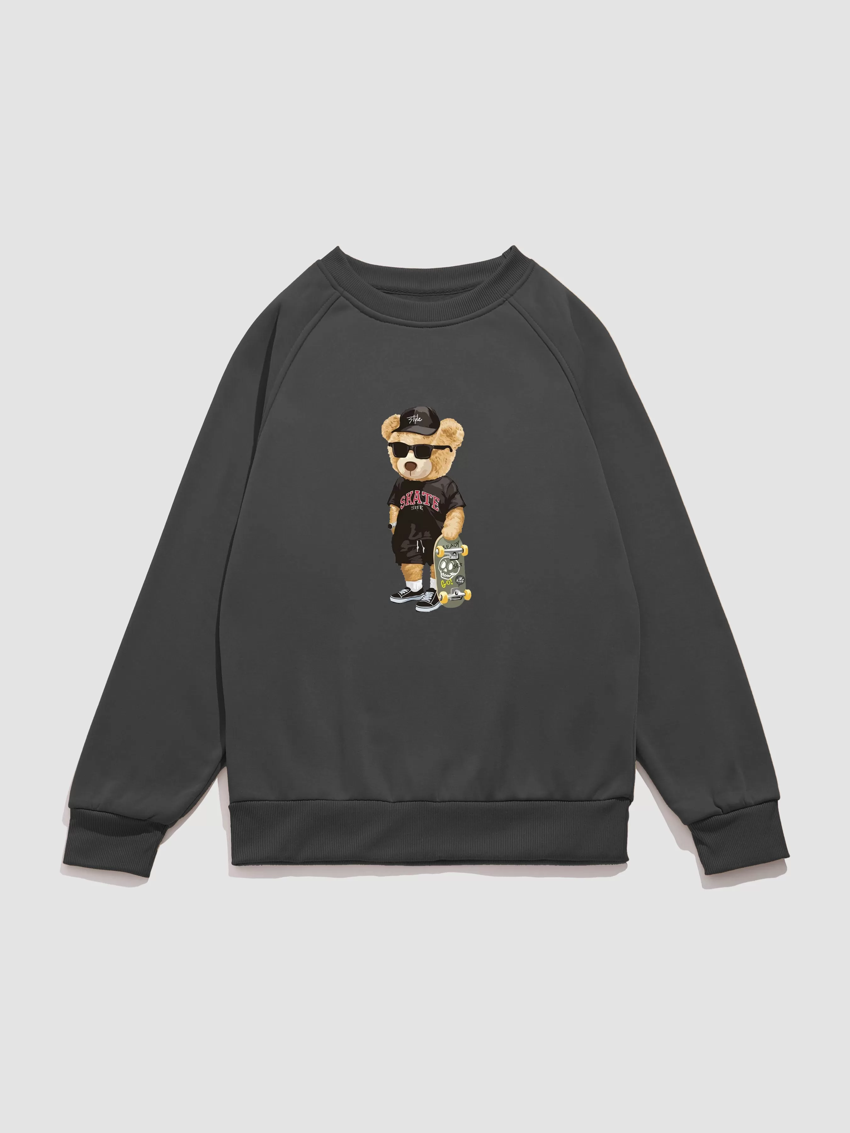 Skate Bear Print Raglan Sleeves Sweatshirt