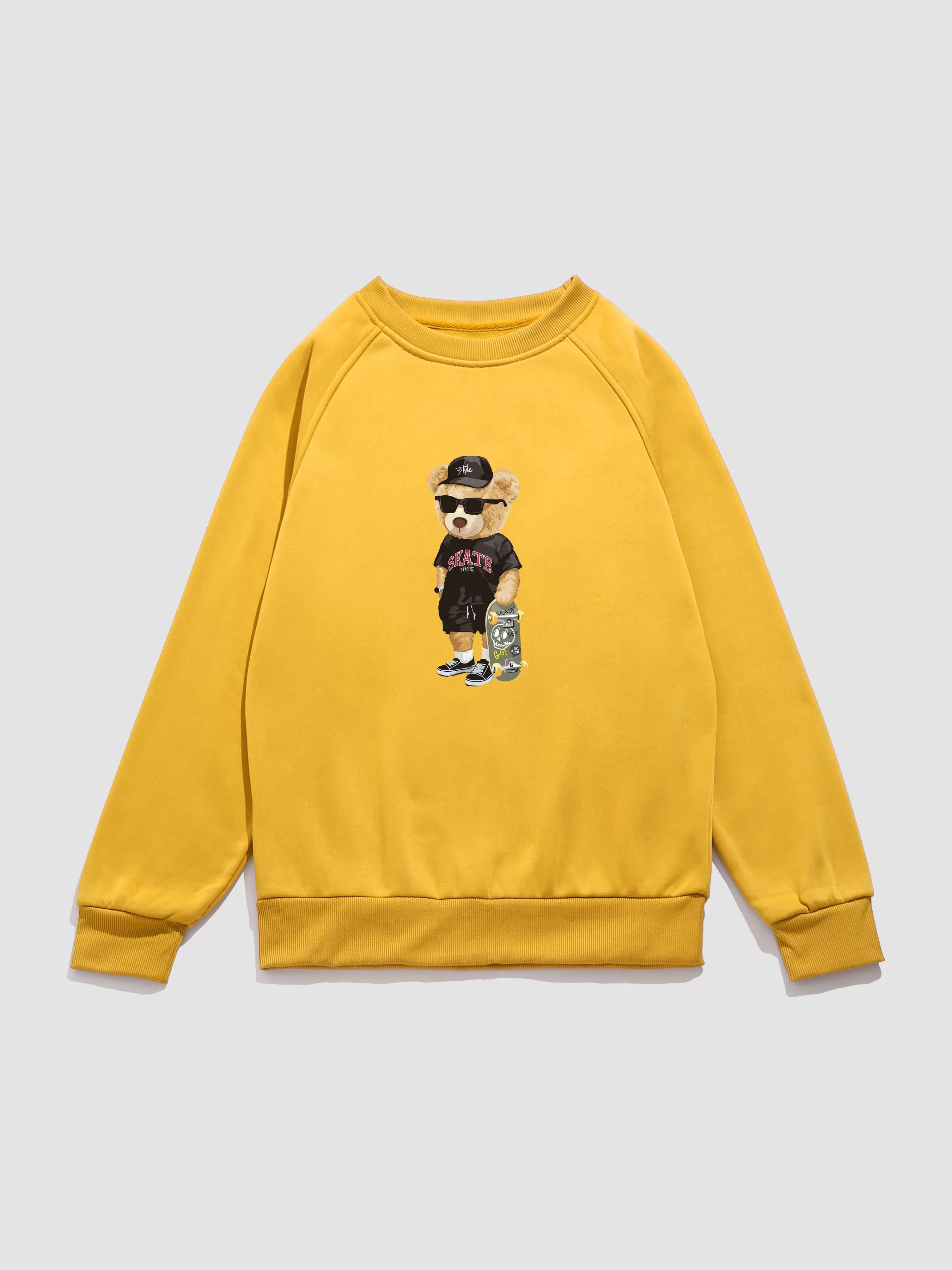 Skate Bear Print Raglan Sleeves Sweatshirt