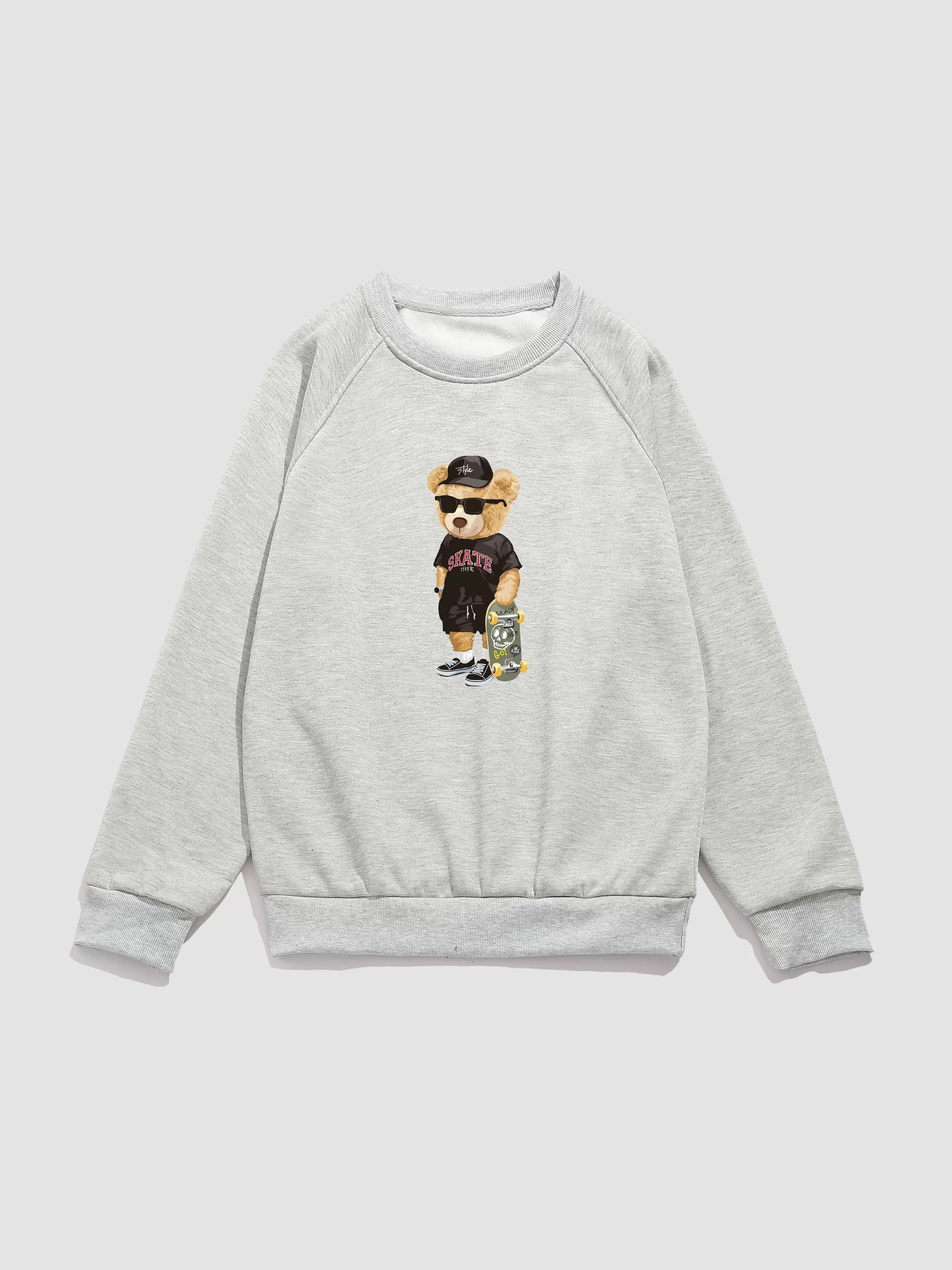 Skate Bear Print Raglan Sleeves Sweatshirt