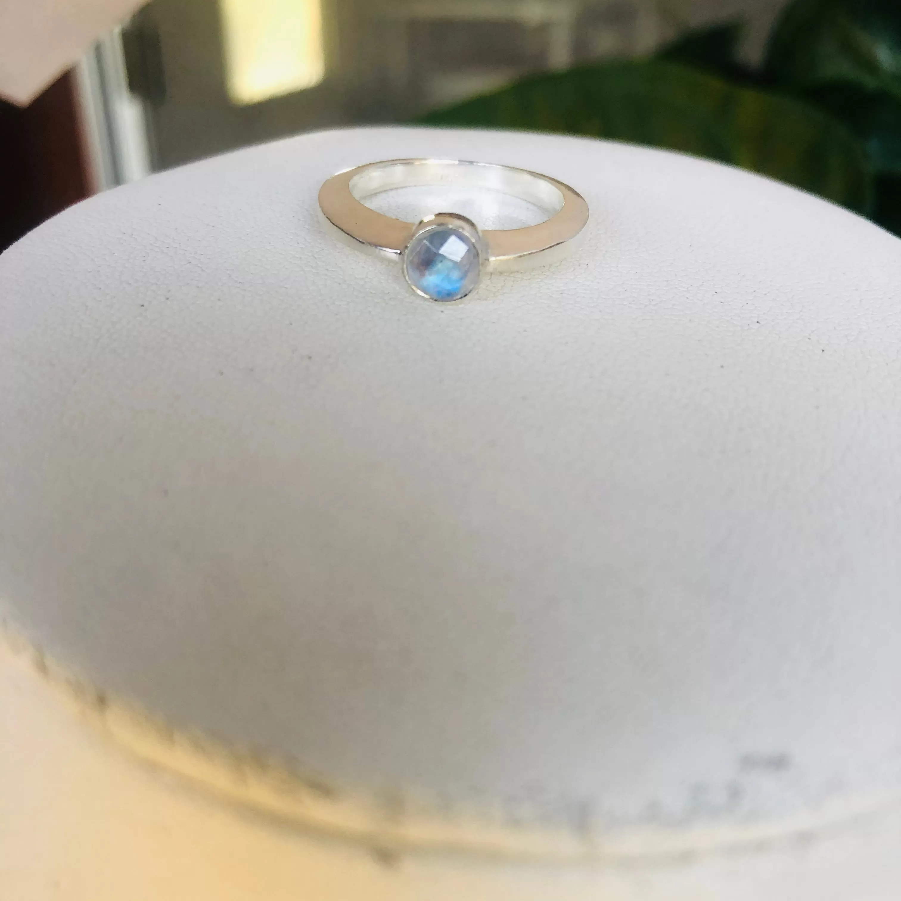 Slice ring in rainbow moonstone