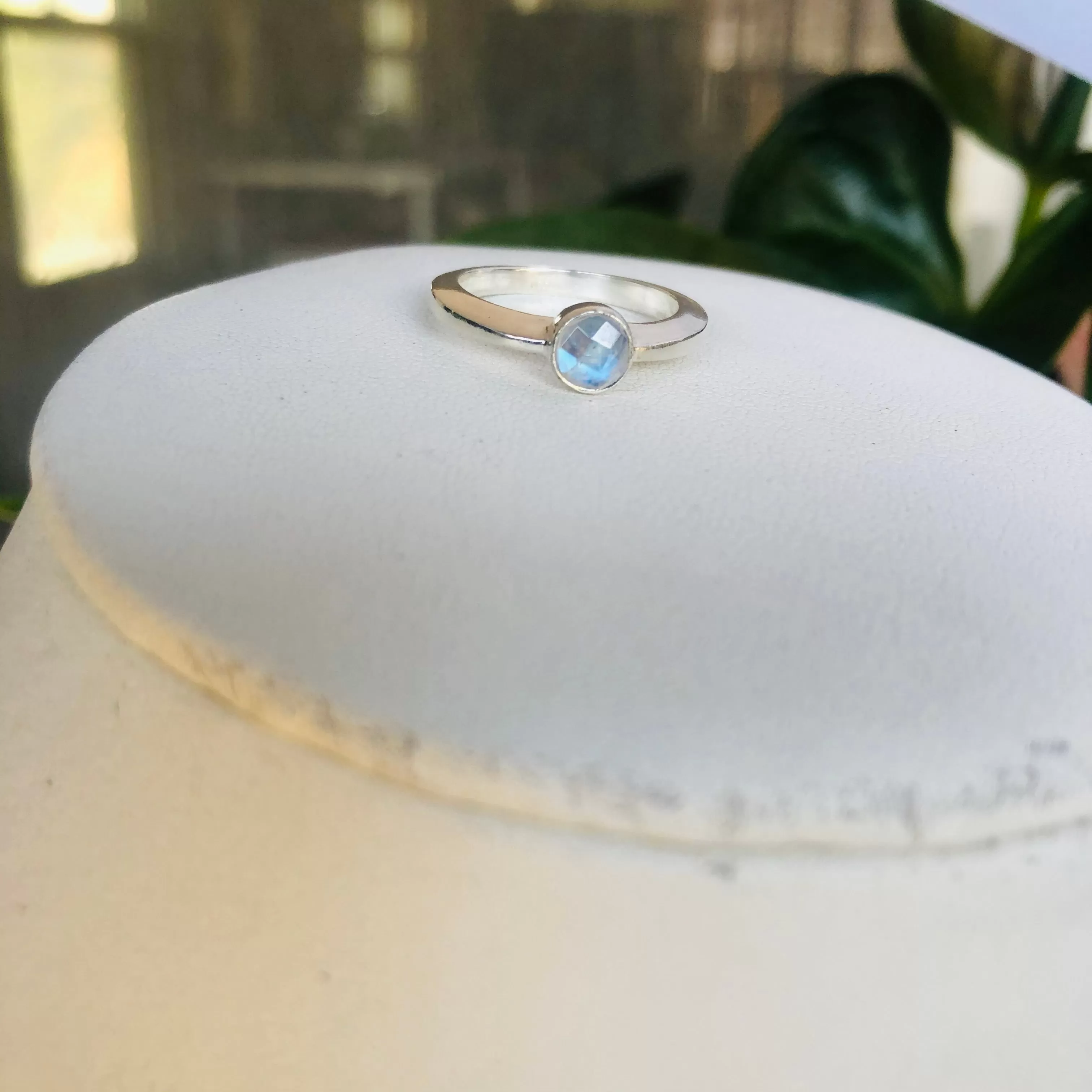 Slice ring in rainbow moonstone