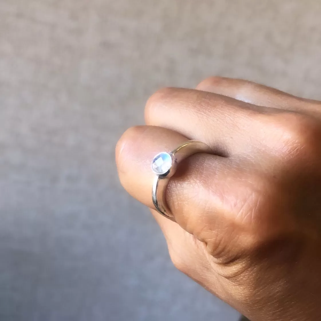 Slice ring in rainbow moonstone