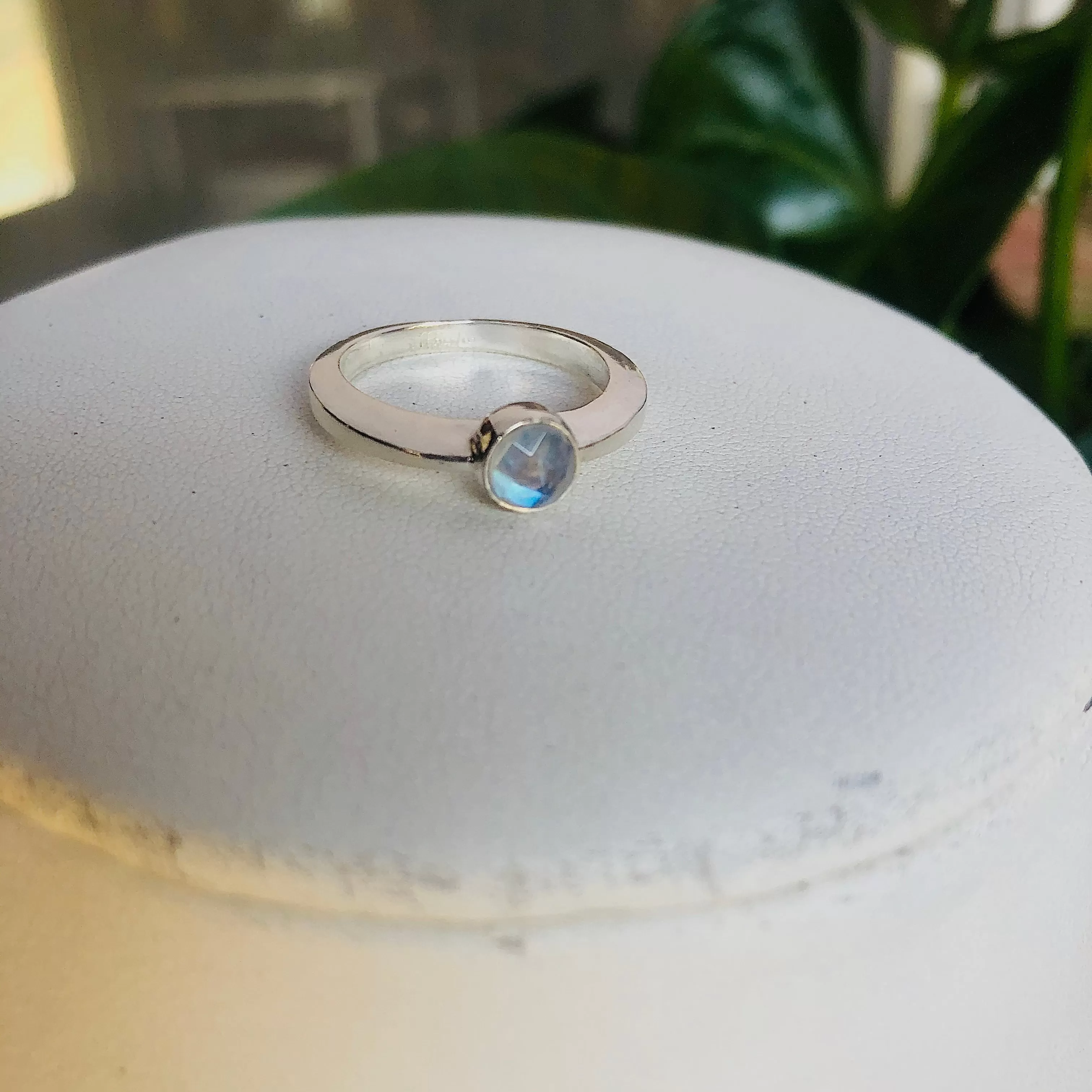 Slice ring in rainbow moonstone