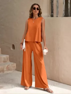 Solid color casual two piece set in rust