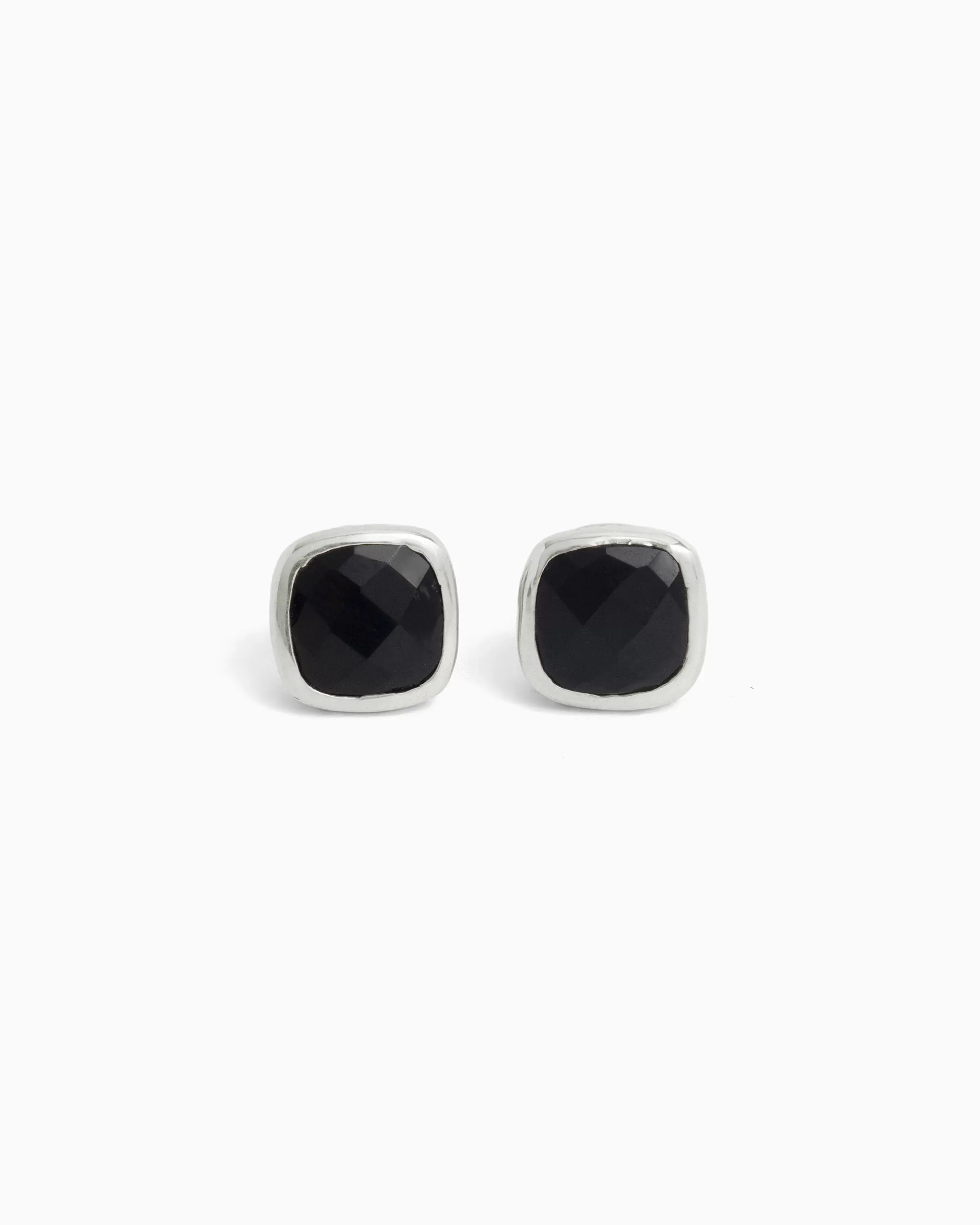 Square Stone Studs with Petroglyph Turtle Texture - Black Onyx