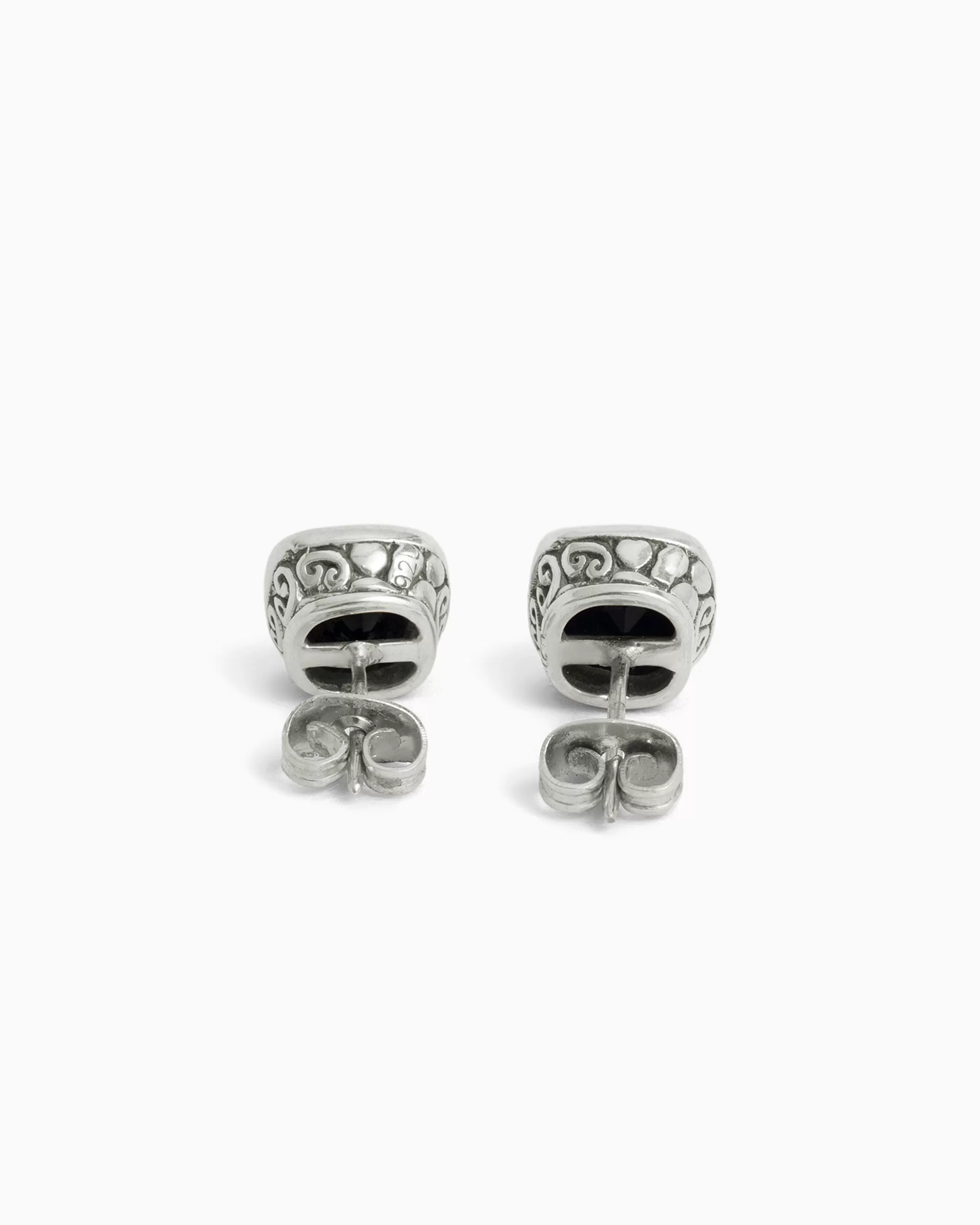 Square Stone Studs with Petroglyph Turtle Texture - Black Onyx