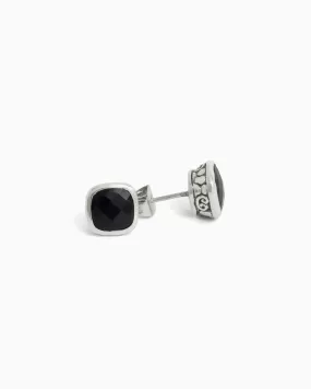 Square Stone Studs with Petroglyph Turtle Texture - Black Onyx