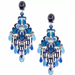 Stained Glass-like Art Deco-Inspired Chandelier Earrings by DUBLOS - Blue