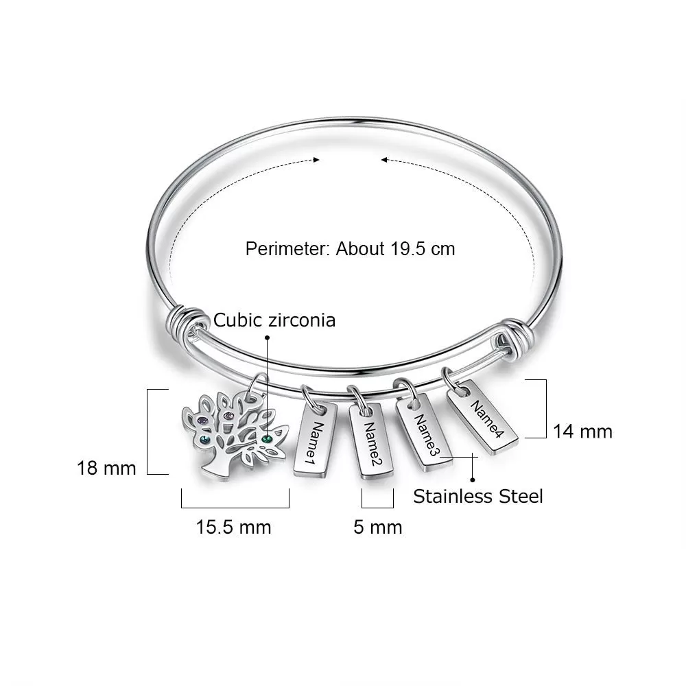 Stainless Steel Engraved Name Tags Bracelet With 2 Stones