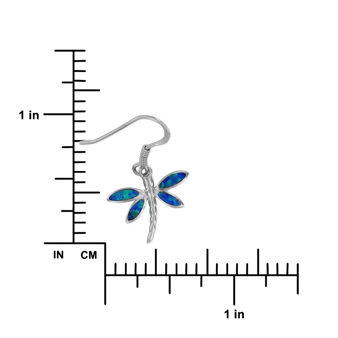 Sterling Silver Synthetic Blue Opal Dragonfly Dangle Earrings