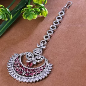 Sukkhi Alluring Baby Pink And Silver CZ Stone Rhodium Plated Traditional Maang Tikka for Women