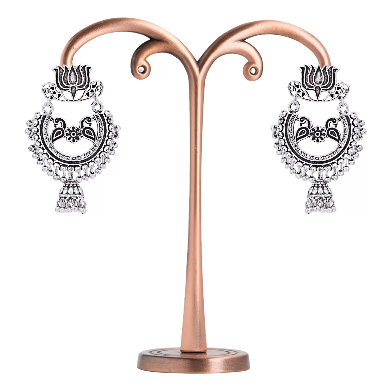 Sukkhi Attractive Oxidised Peacock Chandelier Earring For Women