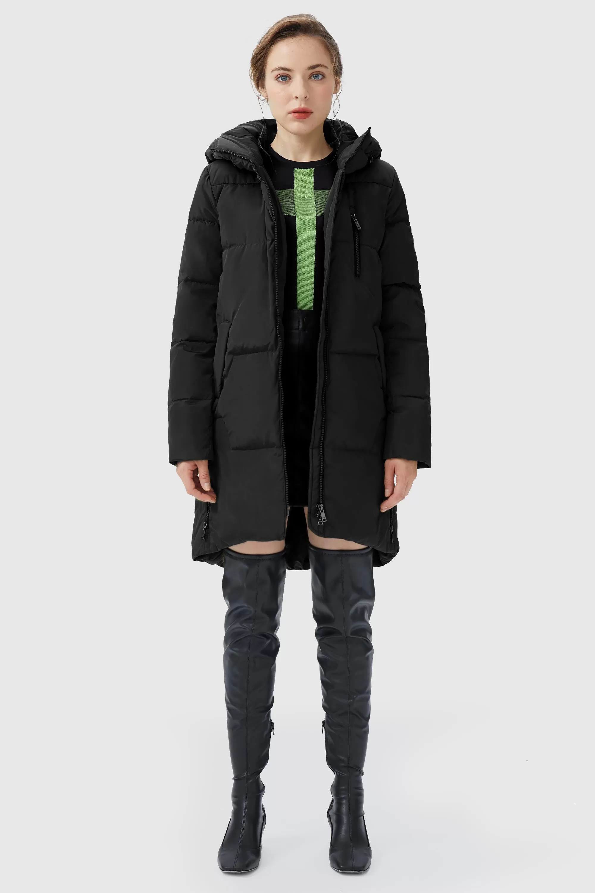 Two-Way Zipper Hooded Puffer Jacket