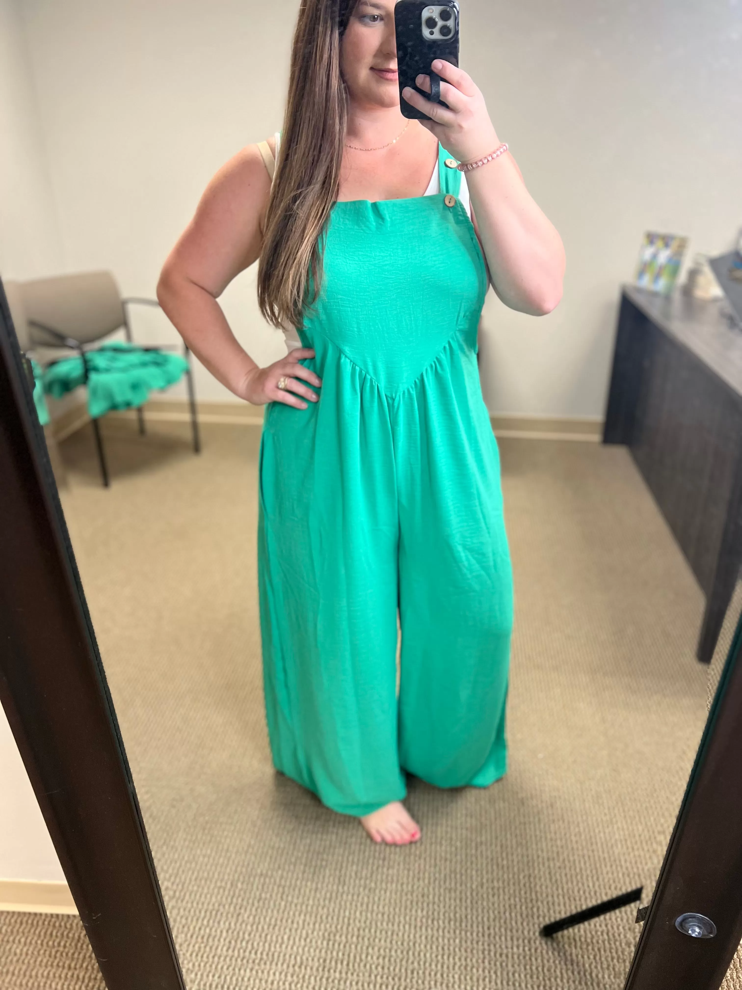 Wide Leg Overalls- Emerald