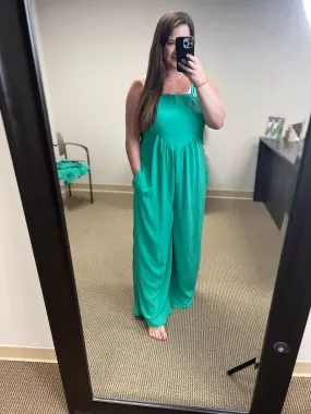 Wide Leg Overalls- Emerald