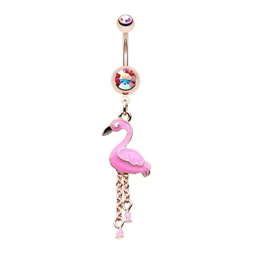 WILDKLASS Golden Pink Flamingo Dangle Belly Button Ring