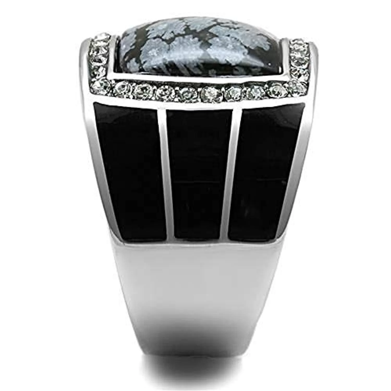 WildKlass Stainless Steel Ring High Polished Men Semi-Precious Jet