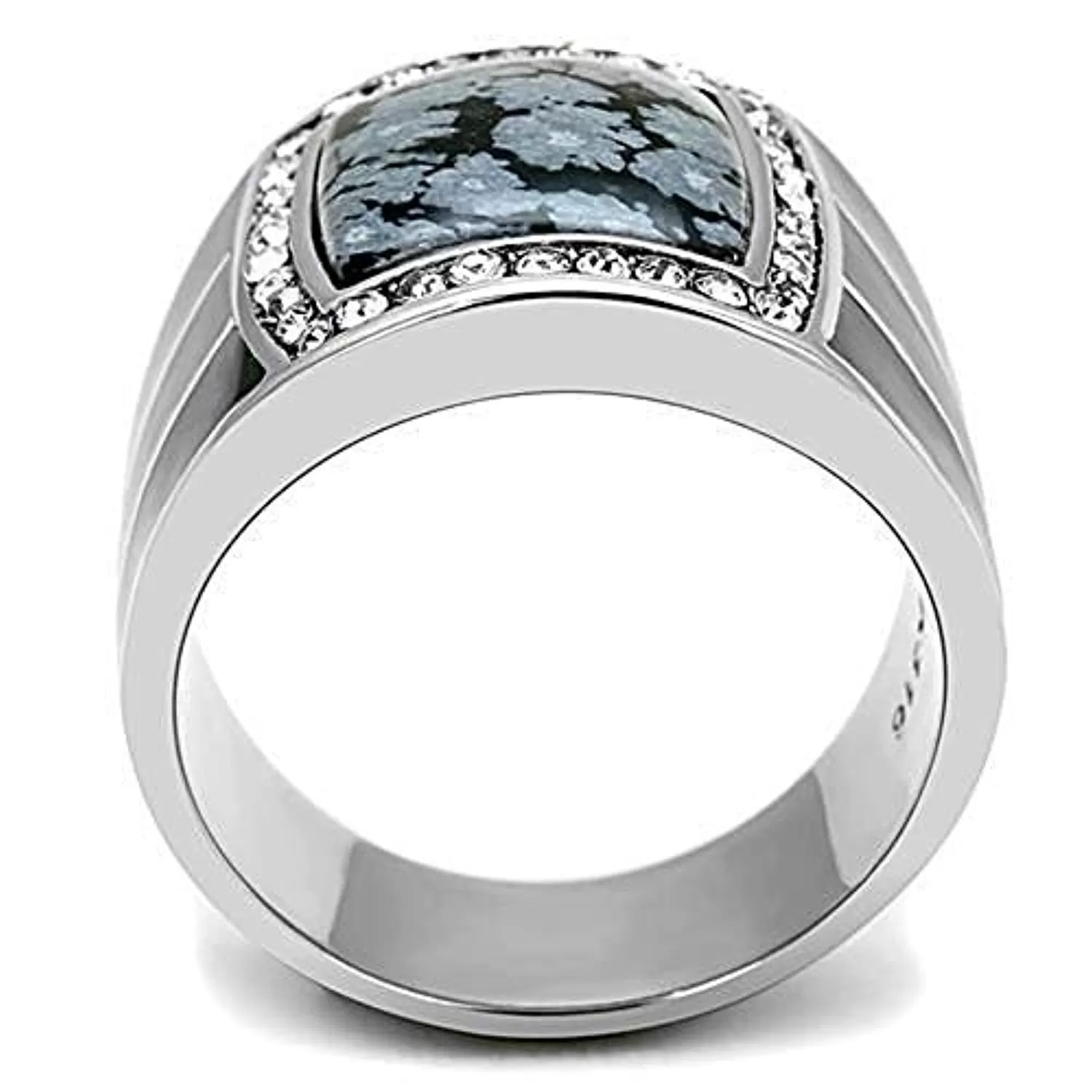 WildKlass Stainless Steel Ring High Polished Men Semi-Precious Jet