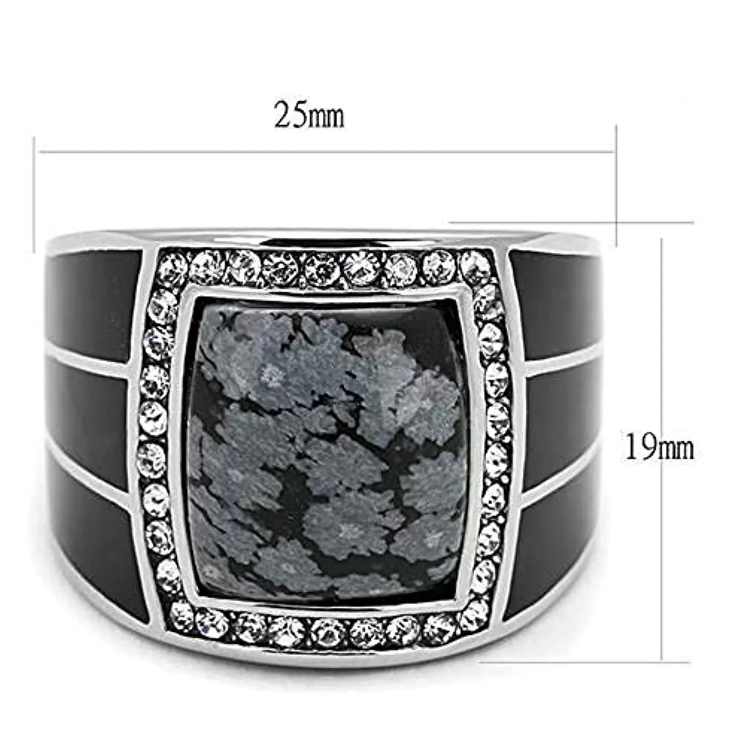 WildKlass Stainless Steel Ring High Polished Men Semi-Precious Jet