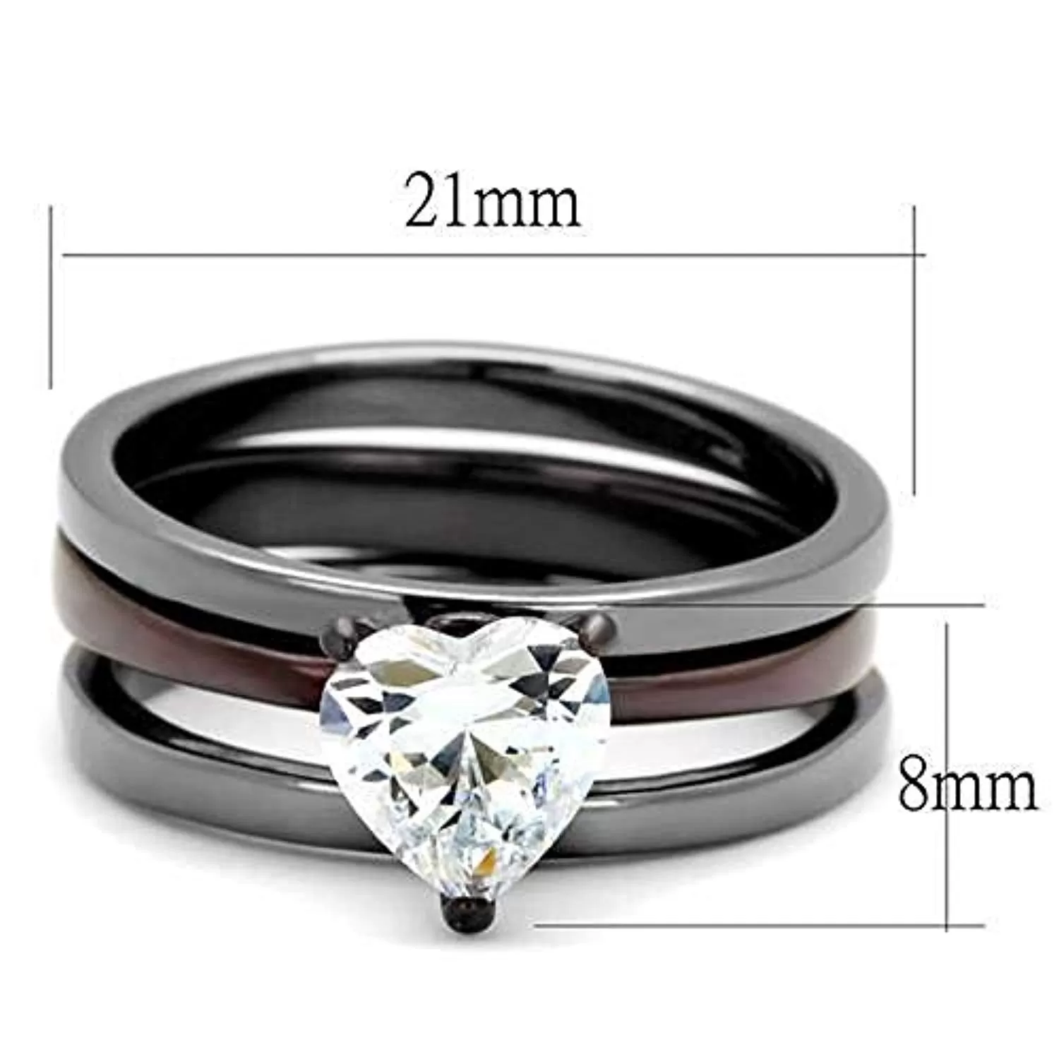 WildKlass Stainless Steel Ring IP Light Black (IP Gun) & IP Dark Brown (IP Coffee) Women AAA Grade CZ Clear