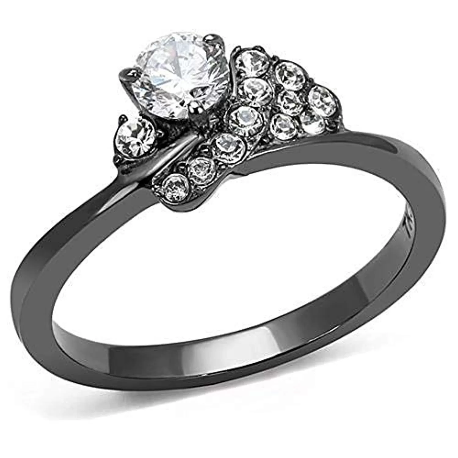 WildKlass Stainless Steel Ring IP Light Black (IP Gun) Women AAA Grade CZ Clear