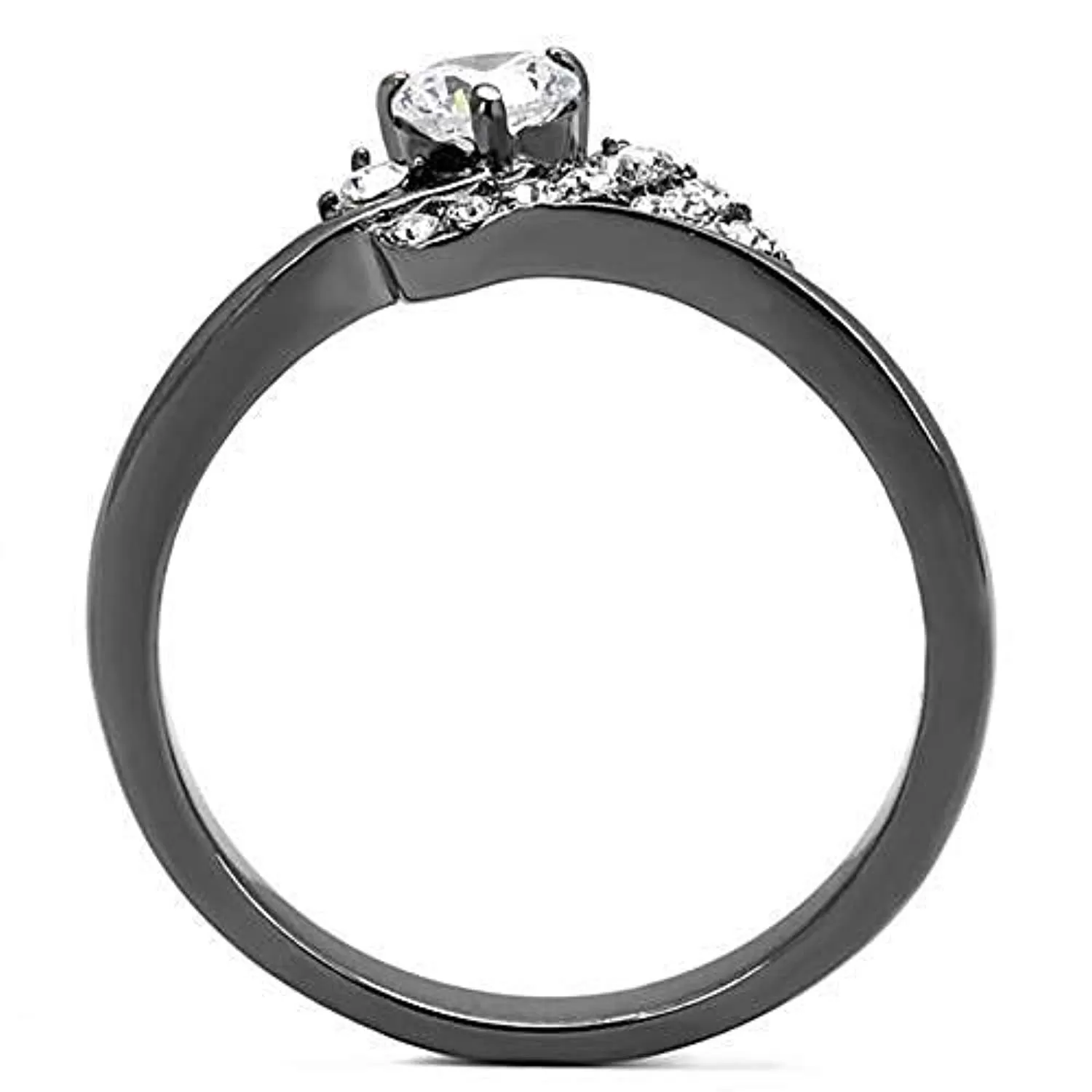 WildKlass Stainless Steel Ring IP Light Black (IP Gun) Women AAA Grade CZ Clear