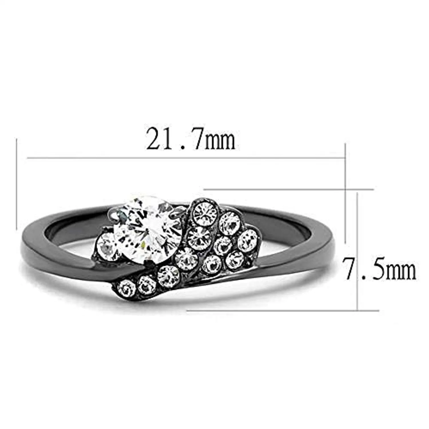 WildKlass Stainless Steel Ring IP Light Black (IP Gun) Women AAA Grade CZ Clear