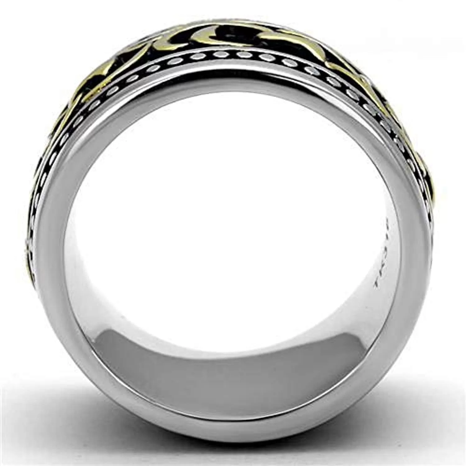 WildKlass Stainless Steel Ring Two-Tone IP Gold Men Epoxy Jet