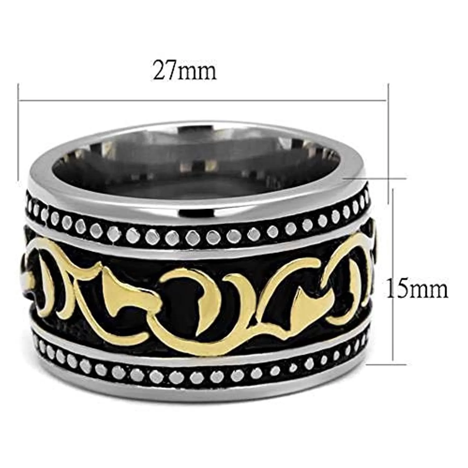 WildKlass Stainless Steel Ring Two-Tone IP Gold Men Epoxy Jet