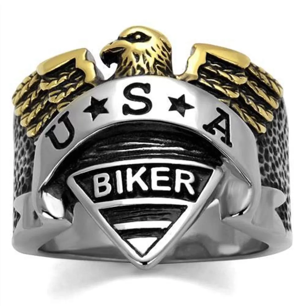 WildKlass Stainless Steel Ring Two-Tone IP Gold Men Epoxy Jet