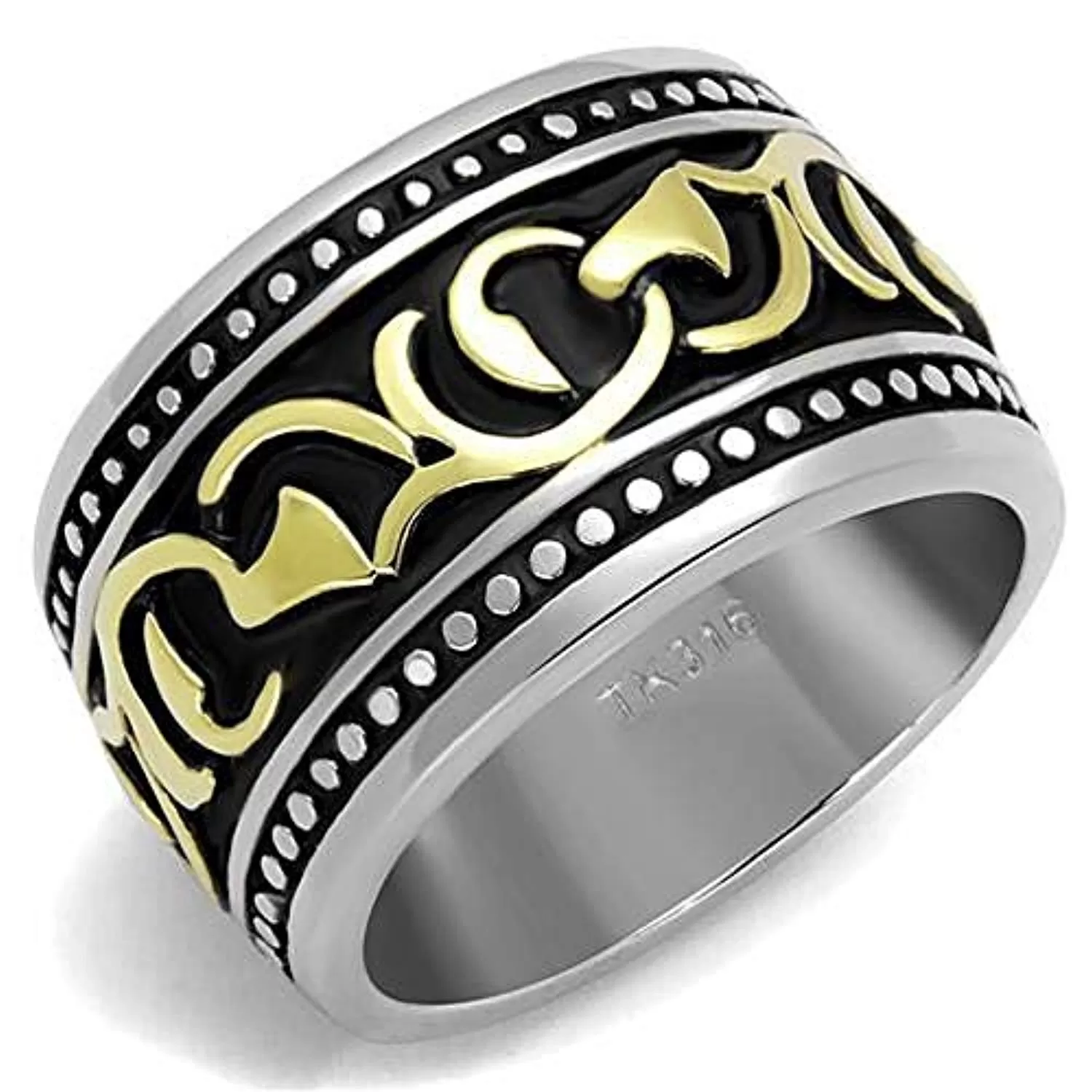 WildKlass Stainless Steel Ring Two-Tone IP Gold Men Epoxy Jet