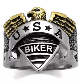 WildKlass Stainless Steel Ring Two-Tone IP Gold Men Epoxy Jet